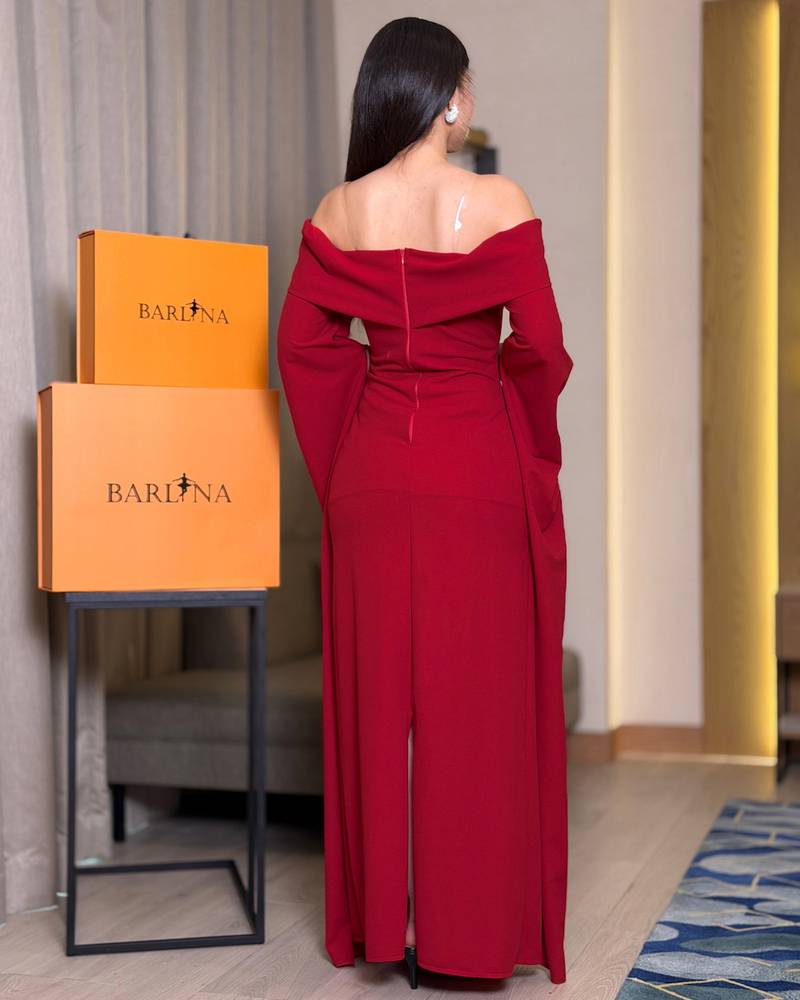 Red off-shoulder dress with a soft design