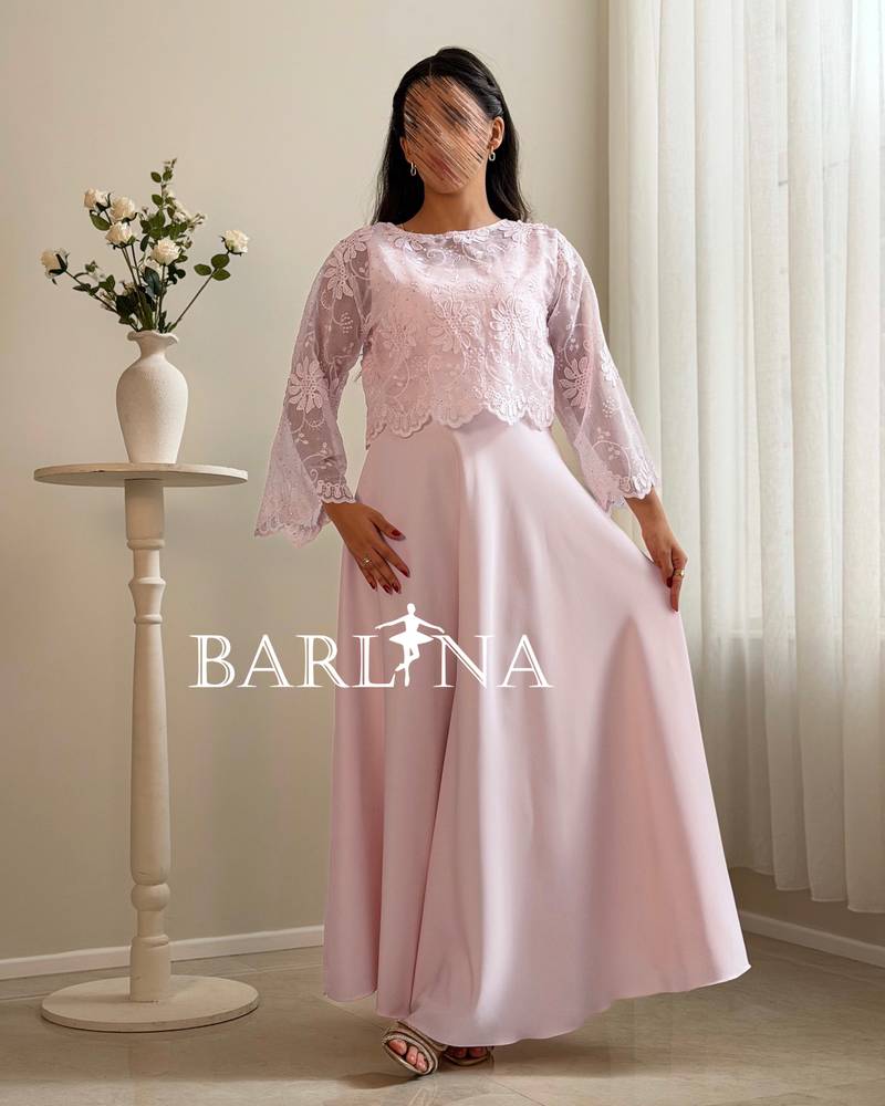 Elegant pink dress with a sheer top