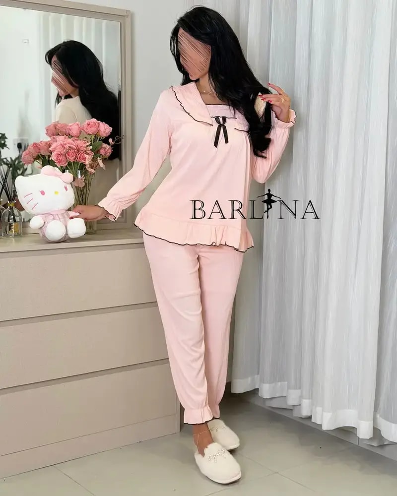 Stylish pajamas with a wide collar and ruffle details
