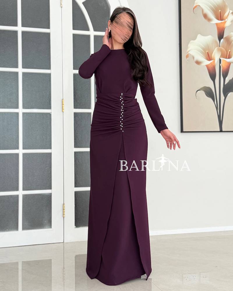 Purple dress with soft pleats and side buttons