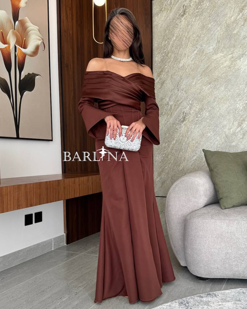 Brown off shoulder dress with wide sleeves