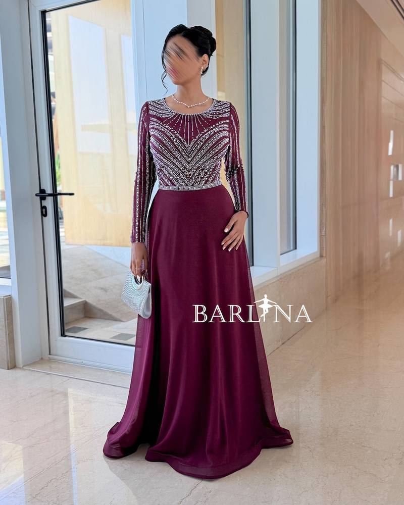 Elegant burgundy dress with shimmering silver embroidery