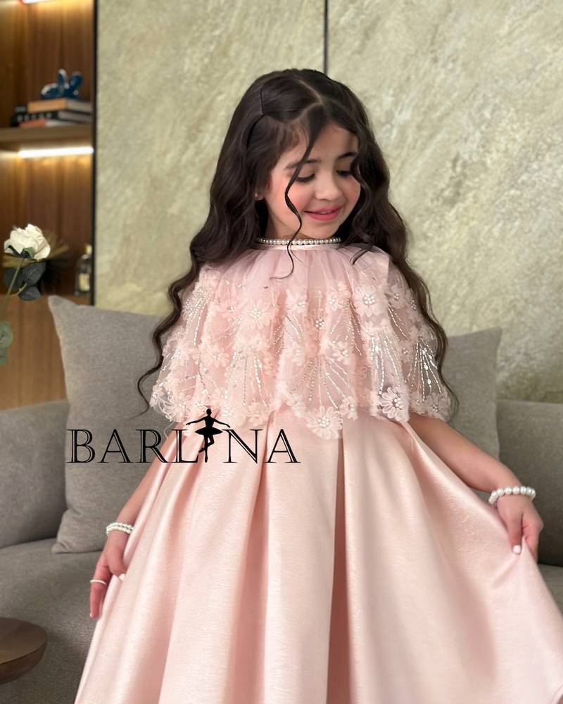 Girls pink dress with luxurious tulle cape
