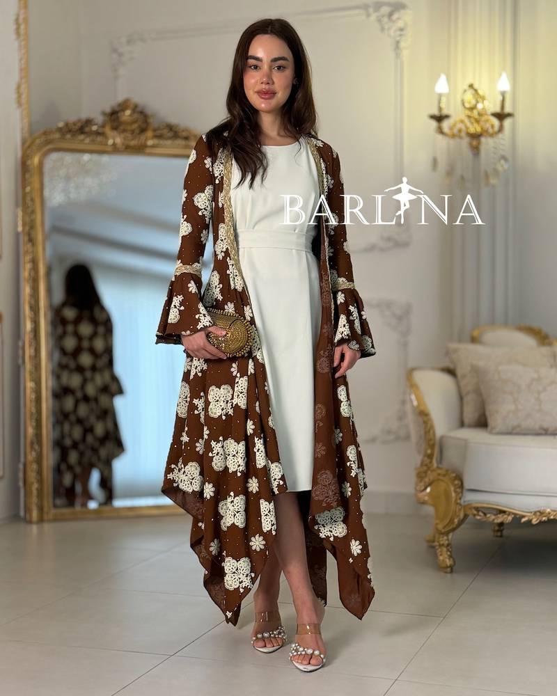 Off-White jalabiya with an Embellished Brown Abaya