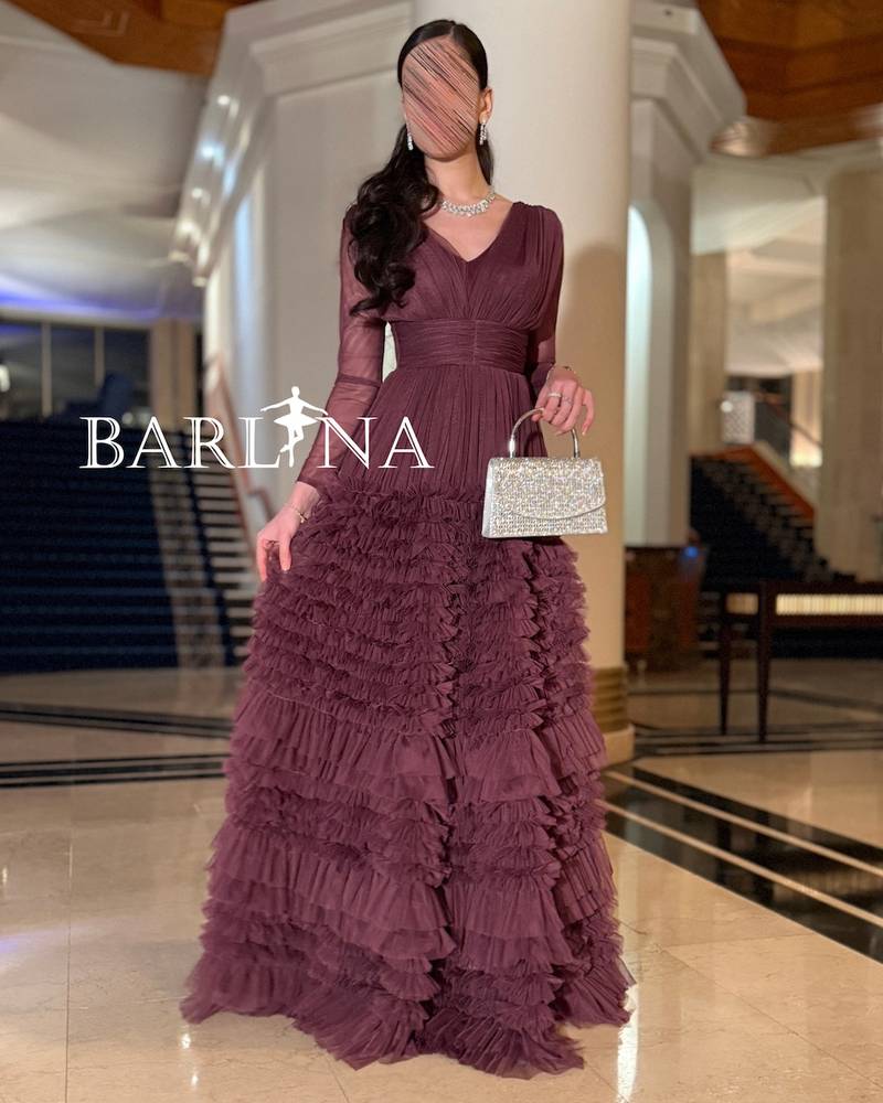Dark berry tulle dress with ruffled layers