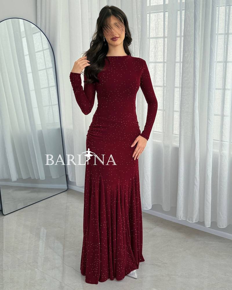 Burgundy velvet dress adorned with shimmering dots