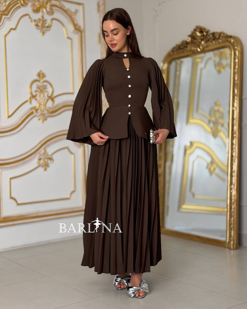 A stylish brown dress with an elegant cut