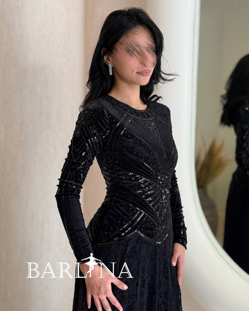 Royal black lace dress with velvet sleeves