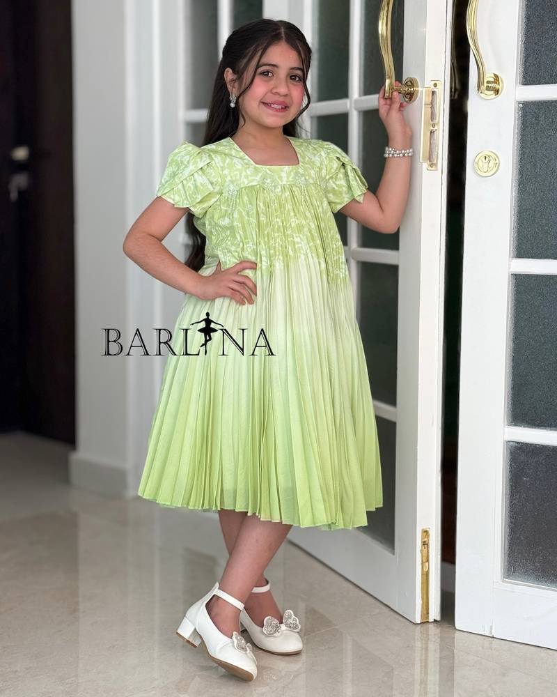 Girls' dress with pleats and ruffled sleeves