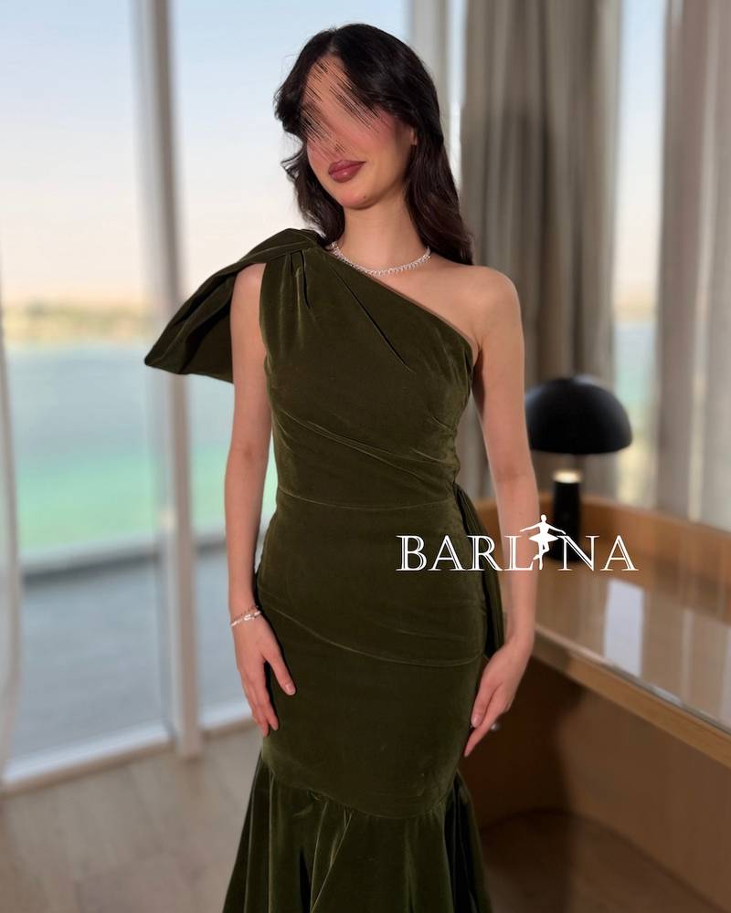 Olive green velvet mermaid dress