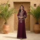 جلابية كتان استقبال مطرزة بغطاء رأس