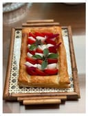 Medium Rectangular Bamboo Tray with Natural Straw & Glass Bottom