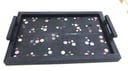 Luxury Medium Polka Shagreen Dark Blue Leather Tray with Different Round Colors with 2.Handles