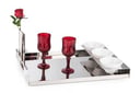 Tray with 3 Rounded  Porcelains Cups + Flower Vase
