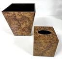 Elegant Walnut Color ‎Wood Set of Tissue Box & Waste Basket