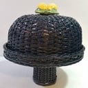 Dark Blue Rattan Cake Holder with Base & Ceramic Sicilian Lemon Adornment on the Top