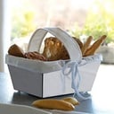 Rectangular basket high base with cream linen fabric