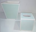 Elegant Blue Wood Set of Tissue Box & Waste Basket