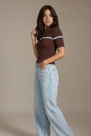 Double stripe zip knit -Brown