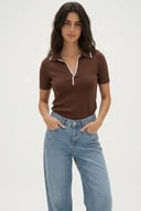 Contrast collar polo - Brown