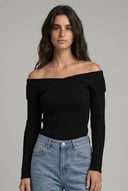 Soft shoulder knit top - black