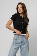 Ruffled ringer knit top - Black