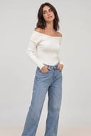 Soft shoulder knit top - White
