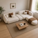 كنب حرف L مودرن بوكليه أبيض بوحدات وأطراف دائرية 320×180×75 (منتج تفصيل)