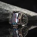 الكلاسيكية الرجعية Rainbow الرجال خواتم فضية اللون نحت نمط Signet Steampunk خواتم للرجال Birhday هدية حفلة القوطية مجوهرات