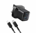 شاحن جداري انكر 323 بقوة 33 واط بمنفذ تايب سي ومنفذ USB-A مع سلك تايب سي - اسود انكر