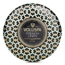 شمع قصديري مزخرف مع 3 فتائل - French Linen 340g/12oz من فولوسبا