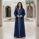 عباية كحلي لنن هندي بتطريز أنيق