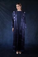 Patterned Crepe Embroidered Navy