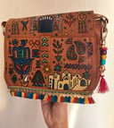 Handpainted genuine leather crossbody with Nubian design 
