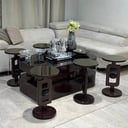 طقم طاولات خشب سنديان سطح مرايه 7قطع