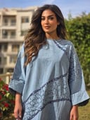Light blue embroidered denim dress