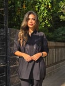 Black embroidered pearl chemise 