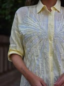 Yellow linen pearl embroidered shirt
