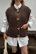 Brown Triko Vest with Gold Buttons 