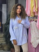 Baby blue Umbrella embroidered linen shirt 🌂 