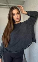 Dark Gray Oversize Washed Ripped Sweater 