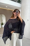 Pretty night navy blue glittery poncho