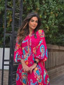 Fushia multicolour dress with gold shimmer