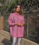Pink Cashmere Floral Embroidered Shirt