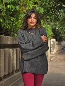 Nubby Textured Oversize Dark Grey Pullover 