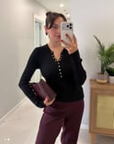 Black round neck top with gold buttons 