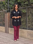 Burgundy Ribbed Flare Pants 