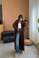 Long Open Chocolate Brown Mohair Cardigan 