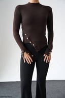 Brown V top with gold buttons 