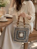 شنطة يد كروشيه (ازرق وبني)